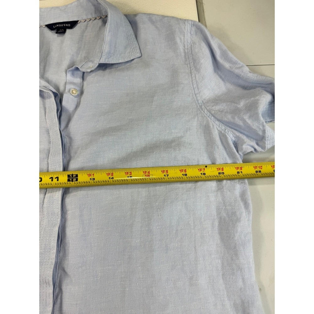 Lands' End Linen Short Sleeve Button Up Shirt Womens Large Light Blue - Picture 7 of 9